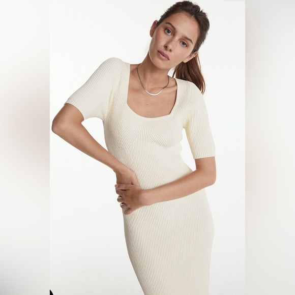 🛍️NWT The Kooples Size 1/Small Cream Ribbed Bodycon Maxi Dress - Picture 3 of 8